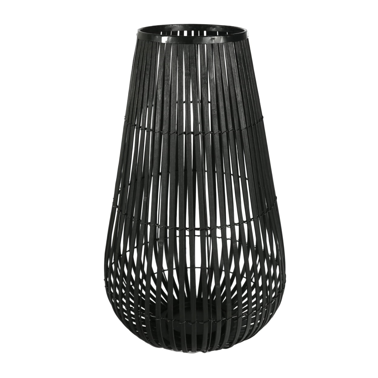 Decorative Drum Shaped Open Cage Bamboo Lantern, Large, Black