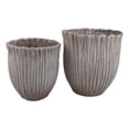 thumbnail image 1 of Benjara Decorative Planter Set of 2- Ribbed Texture Gray Ceramic Body, 1 of 6