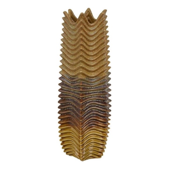 Benjara Decorative Vase- Brown- Gray Ceramic Undulating Pattern- 20 Inch