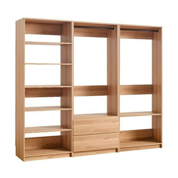 Dee Modular Closet System, 2 Clothing Racks, 2 Drawers, 6 Shelf, Brown Wood