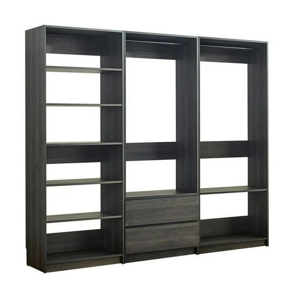 Dee Modular Closet System, 2 Clothing Racks, 6 Shelves, Dark Gray Wood