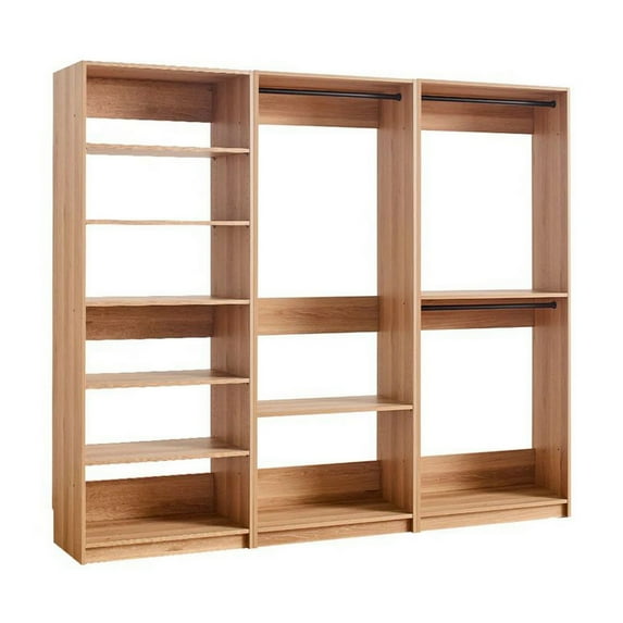 Dee Modular Closet System, 3 Clothing Racks, 6 Shelves in Oak Brown Wood