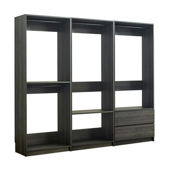 Dee Modular Closet System, 4 Clothing Racks, 2 Drawers, Dark Gray Wood