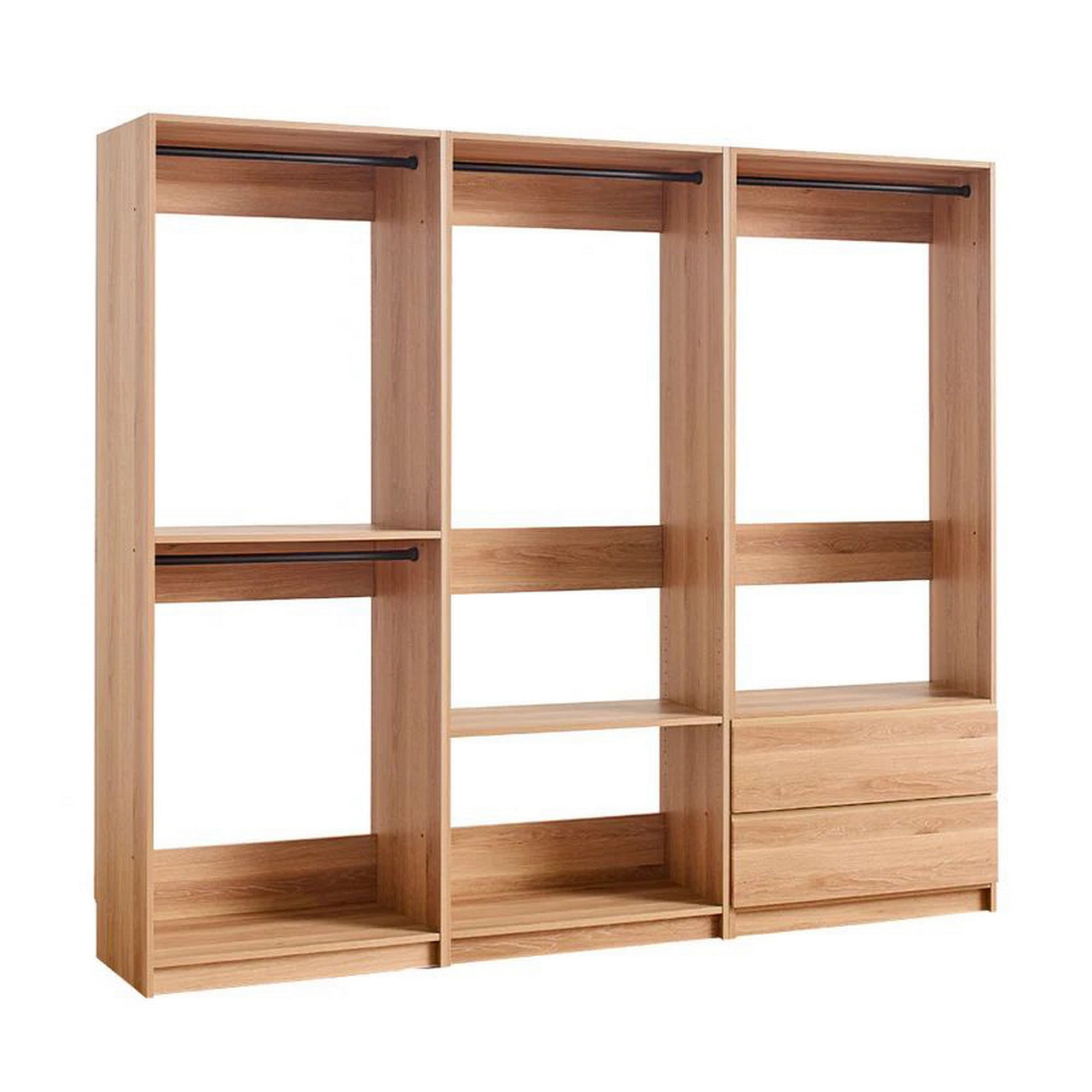 Clothes Rack Modular Dee Modular Closet System, 4 Clothing Racks, 2 Drawers, Oak Brown Wood ...
