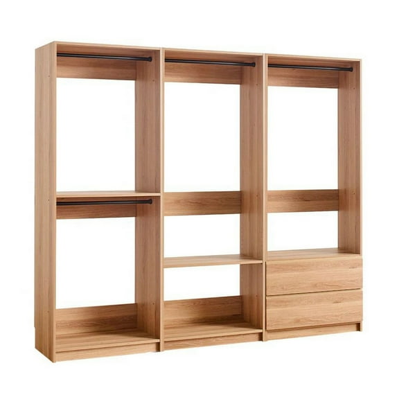 Dee Modular Closet System, 4 Clothing Racks, 2 Drawers, Oak Brown Wood