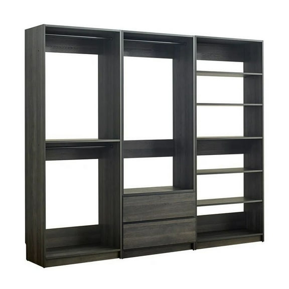 Dee Modular Closet System, 5 Floating Shelves, 2 Drawers, Dark Gray Wood