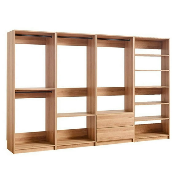 Dee Modular Freestanding Closet System, 4 Hanging Rods, 6 Shelves, Brown