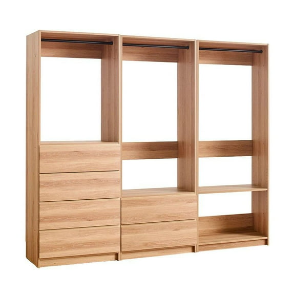 Dee Walk In Closet, Modular Freestanding Storage 4 Shelf 3 Rods, Brown