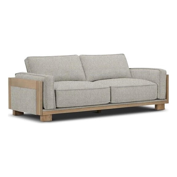 Benjara Denu Sofa- Light Brown Fabric Padded- Welt Trim Details- 93 Inch