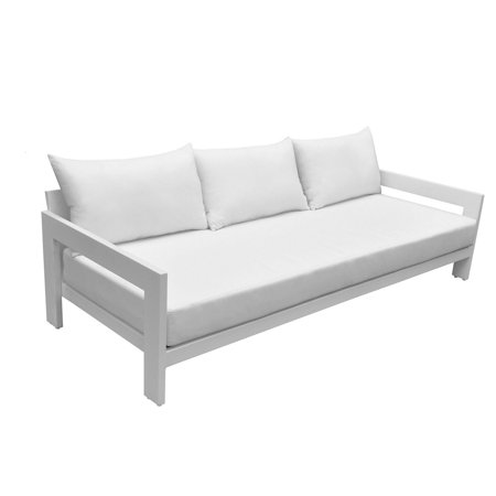 Benjara Dex 86 Inch Modern Outdoor Sofa, Aluminum, Loose Pillow Back, Off White