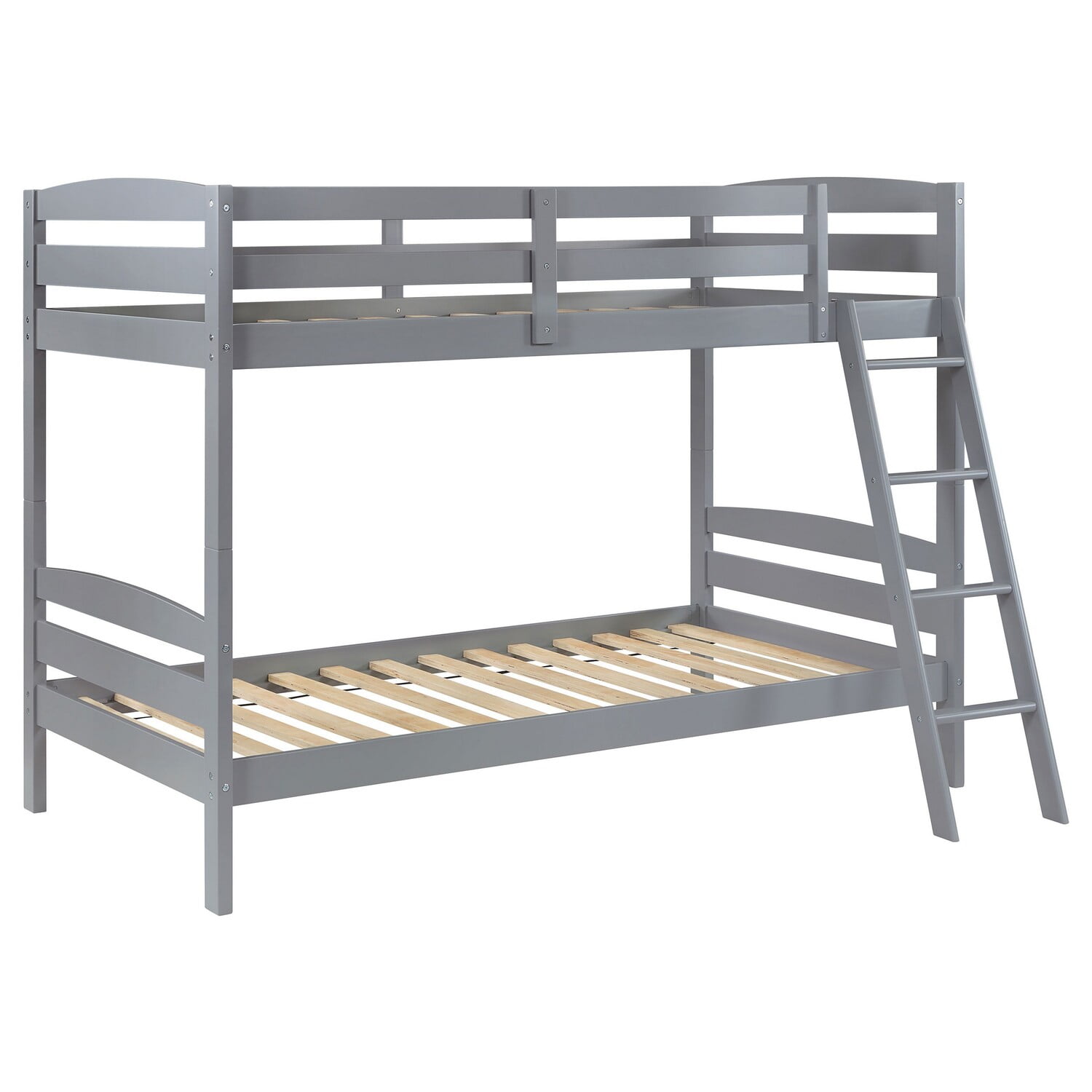 Benjara Diana Twin Over Twin Bunk Bed, Safety Rails, Slanted Ladder