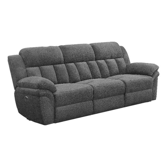 Benjara Diko 99" Dual Power Recliner Sofa- Cushioned Tufted Seats- Gray Finish