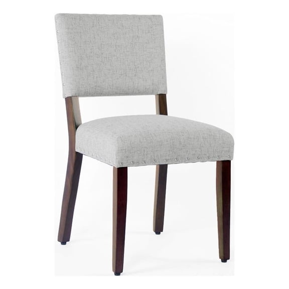 Benjara Dining Side Chair Set of 2- Padded Open Back- Gray Woven Fabric