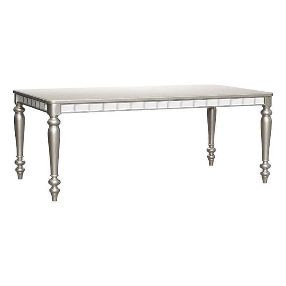 Dining Table with Extension Leaf 78-96 Inch-Silver Wood-Mirror Trim