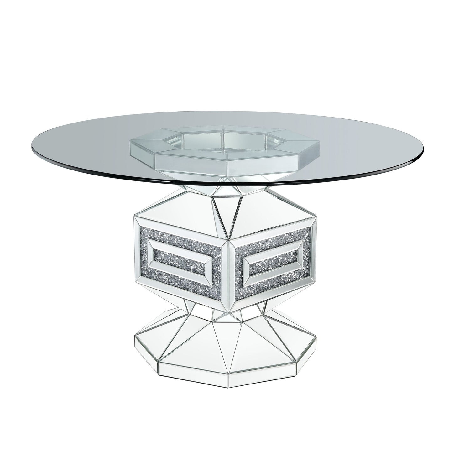 Contemporary Round Glass Dining Table with Mirrored Pedestal