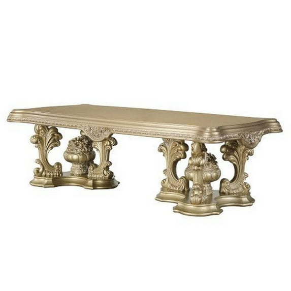 Benjara Dining Table with Hollow Carving, Gold Finish