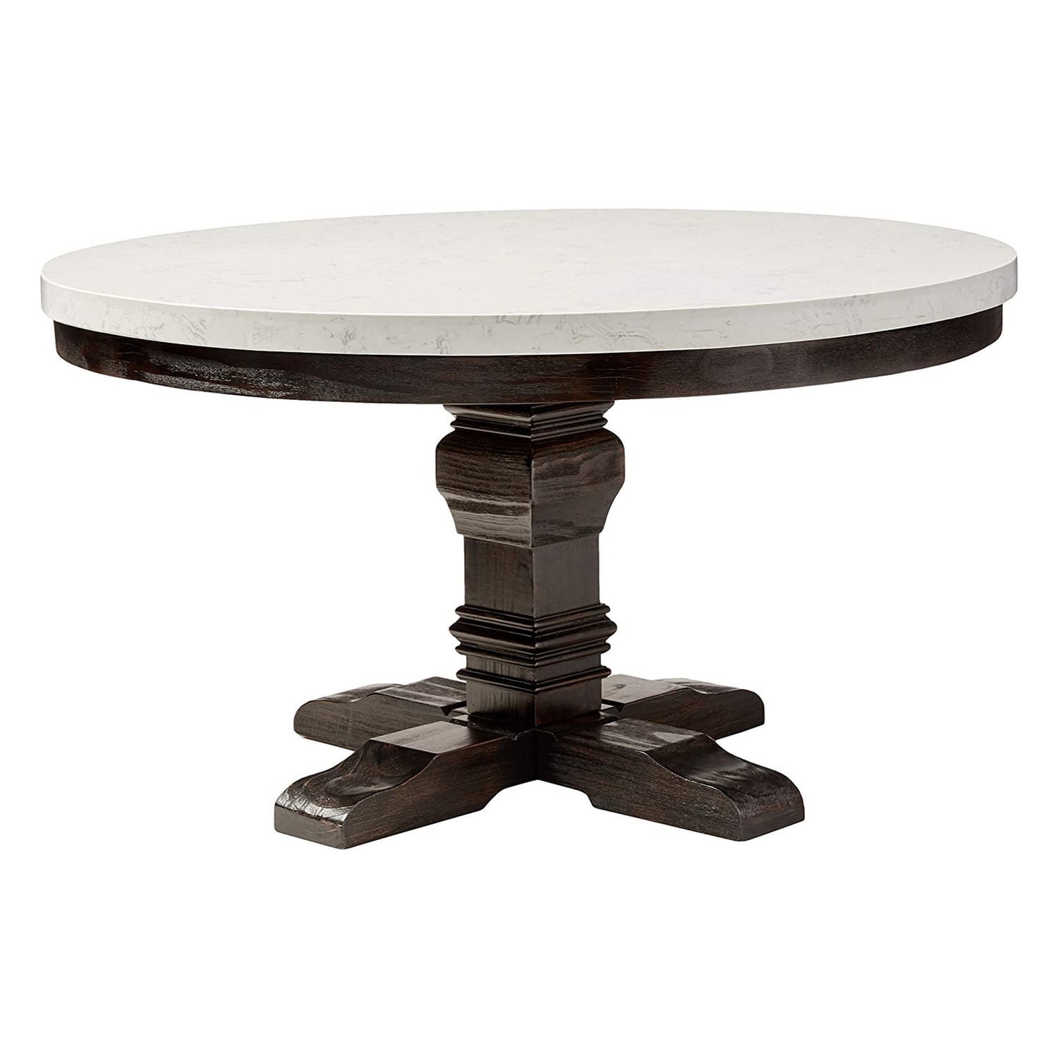Dining Table with Marble Top and Pedestal Base White and Gray - Walmart.com