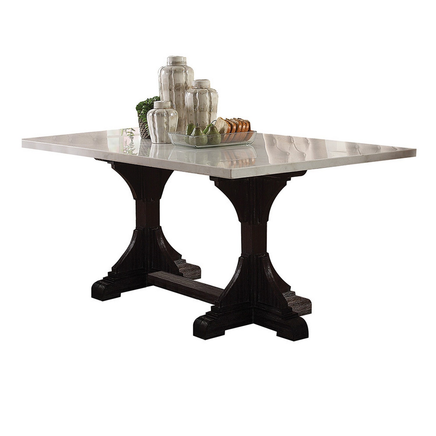 Dining Table with Marble Top and Trestle Base Offwhite - Walmart.com