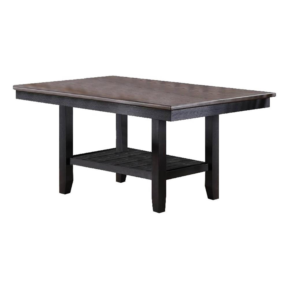 Benjara Dining Table with Rectangular Wooden Top and Open Shelf- Dark ...