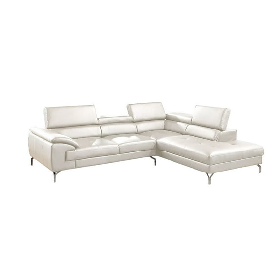 Benjara Doel 2pc Sectional Sofa Set w Right Facing Chaise, White Faux Leather