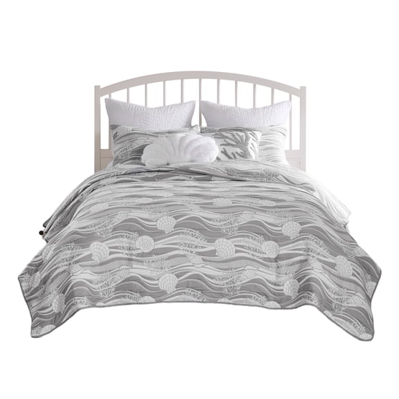 Doz 3pc Queen Size Coverlet Set, Matelasse, Harbor Gray, White