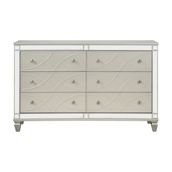 Dresser with 6 Drawers and Circular Decorative Pattern Silver