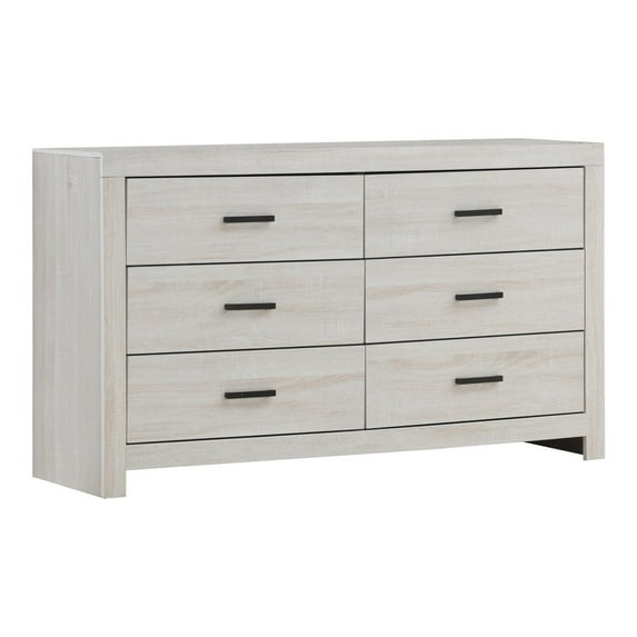 Benjara Dresser with 6 Drawers and Metal Bar Pulls, White