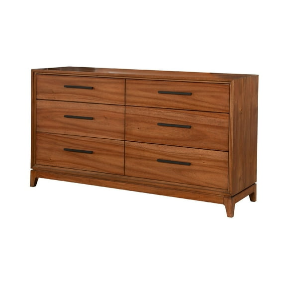 Dresser with 6 Drawers and Wooden Frame Brown