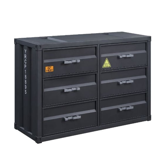 Benjara Dresser with 6 Metal Drawers and Container Style, Gray