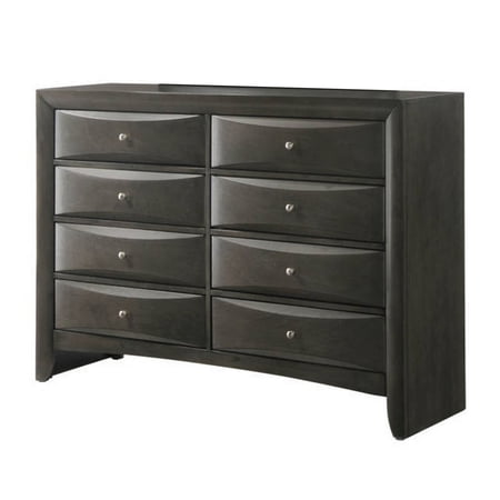Benjara Dresser with Beveled Front 8 Storage Drawers, Gray