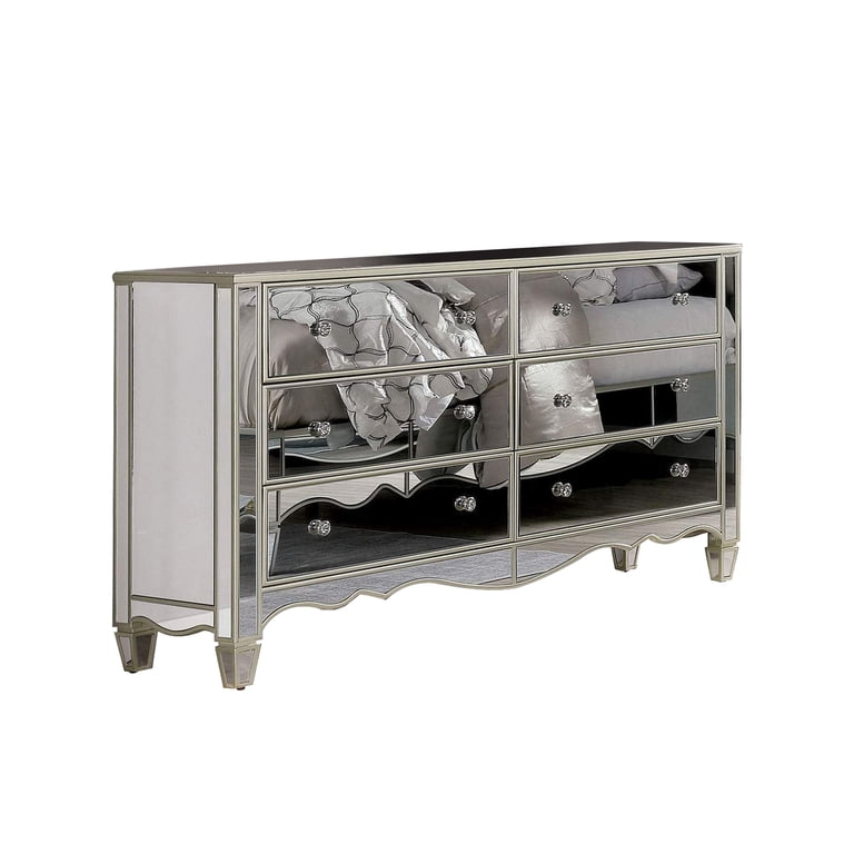 silver dresser with crystal knobs Amazon.com: Pemberly Row 6-Drawer Contemporary Wood Dresser, Silver Metallic Finish, 62" W x 18" D x 38.25" H, Crystal Knob Hardware, Felt-Lined Top Drawers, USB Ports, Glam Bedroom Storage : Home &