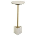 thumbnail image 1 of Benjara Drink Side Table, 10 Inch Round Marble Top, Triangular Base, Gold Frame, 1 of 5