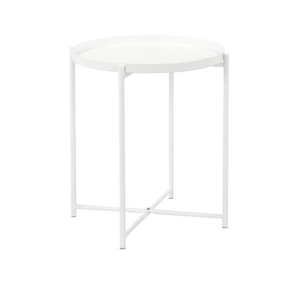 Benjara Ely 21" Side End Table- White Round Tray Top- Modern Open Metal Frame