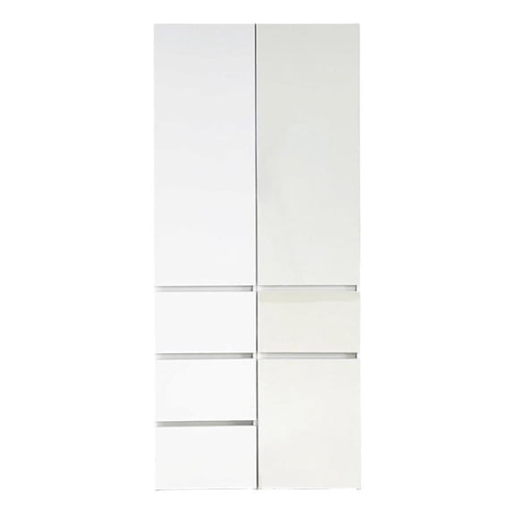 Benjara Ely Dual Closet Cabinet w Mirror- 4 Drawers- 71 Inch- White Melamine