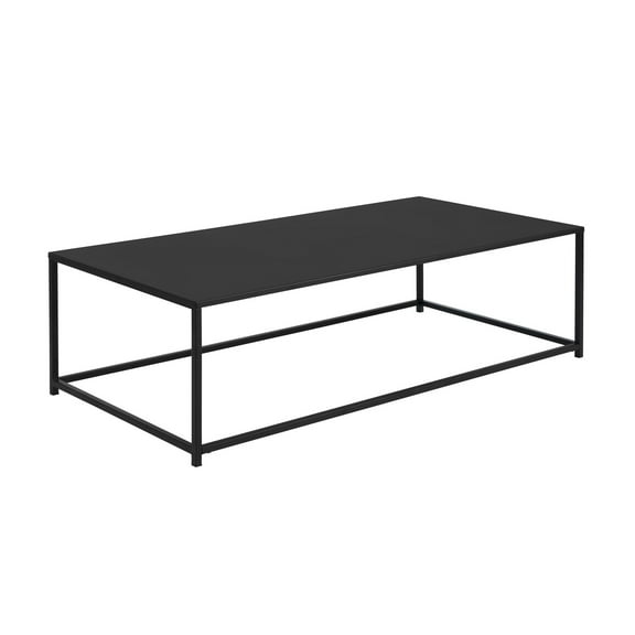 Benjara Eme 48" Coffee Table- Rectangular Top- Black Finished Metal Frame