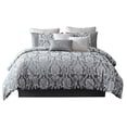 thumbnail image 1 of Benjara Emma 9 Piece Polyester Queen Comforter Set, Gray Silver Velvet Damask Print, 1 of 5