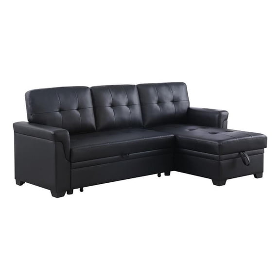 Benjara Eny 84" Sleeper Sectional Sofa with Storage Chaise- Tufted Back- Black