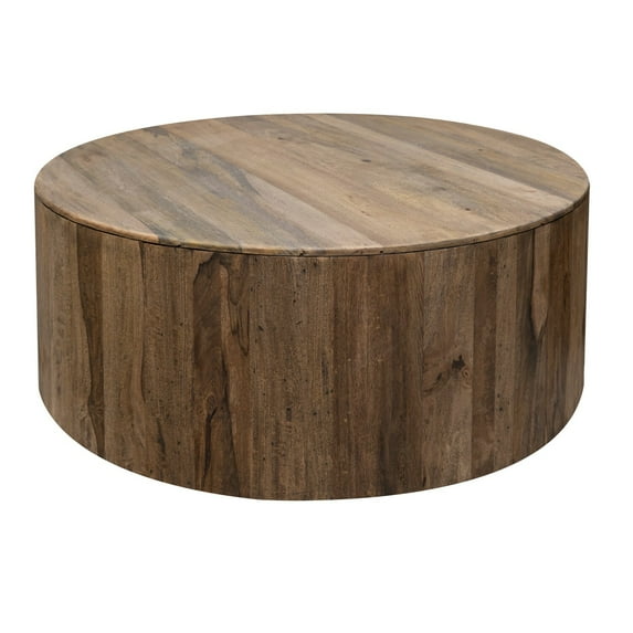 Benjara BM319299 42 in. Eray Round Drum Shape Brown Mango Wood Cocktail Coffee Table