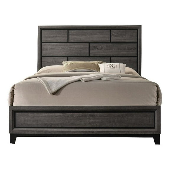 Erica Twin Size Bed- Gray and Black Wood Finish- Panel Style Headboard