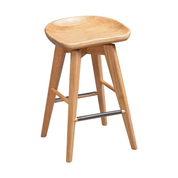 Benjara Esme 24 Inch Swivel Counter Stool with Contour Seat, Wood, Natural Brown