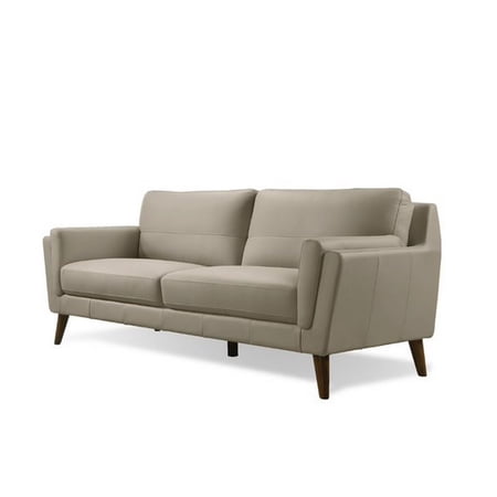 Benjara Eve 76 Inch Modern Wood Sofa, Spring Seat, Gray Leather Match Upholstery