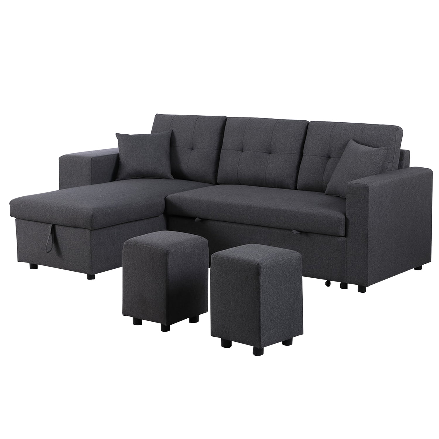 Everett 93 Inch Sleeper Sectional Chaise Sofa, Reversible, 2 Stools ...