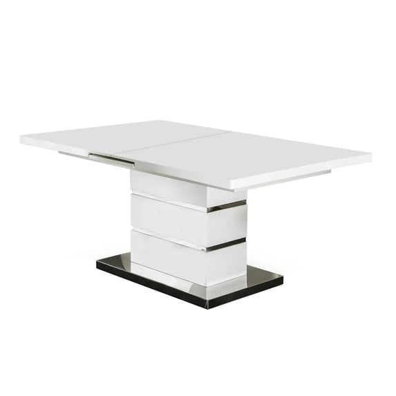 Benjara Extendable Dining Table with Metal Base, White and Silver