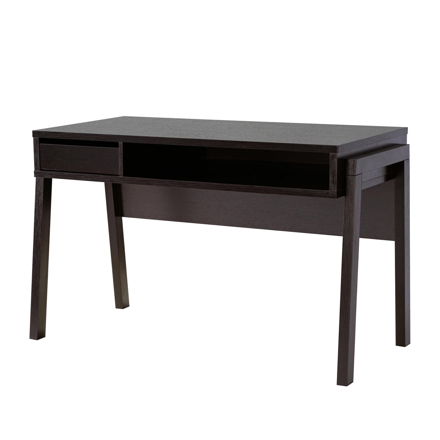 Dark Brown Wood Modern Writing Desk with Open Storage
