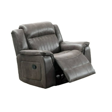 Benjara Fabric Manual Recliner Chair with Pillow Top Arms, Gray