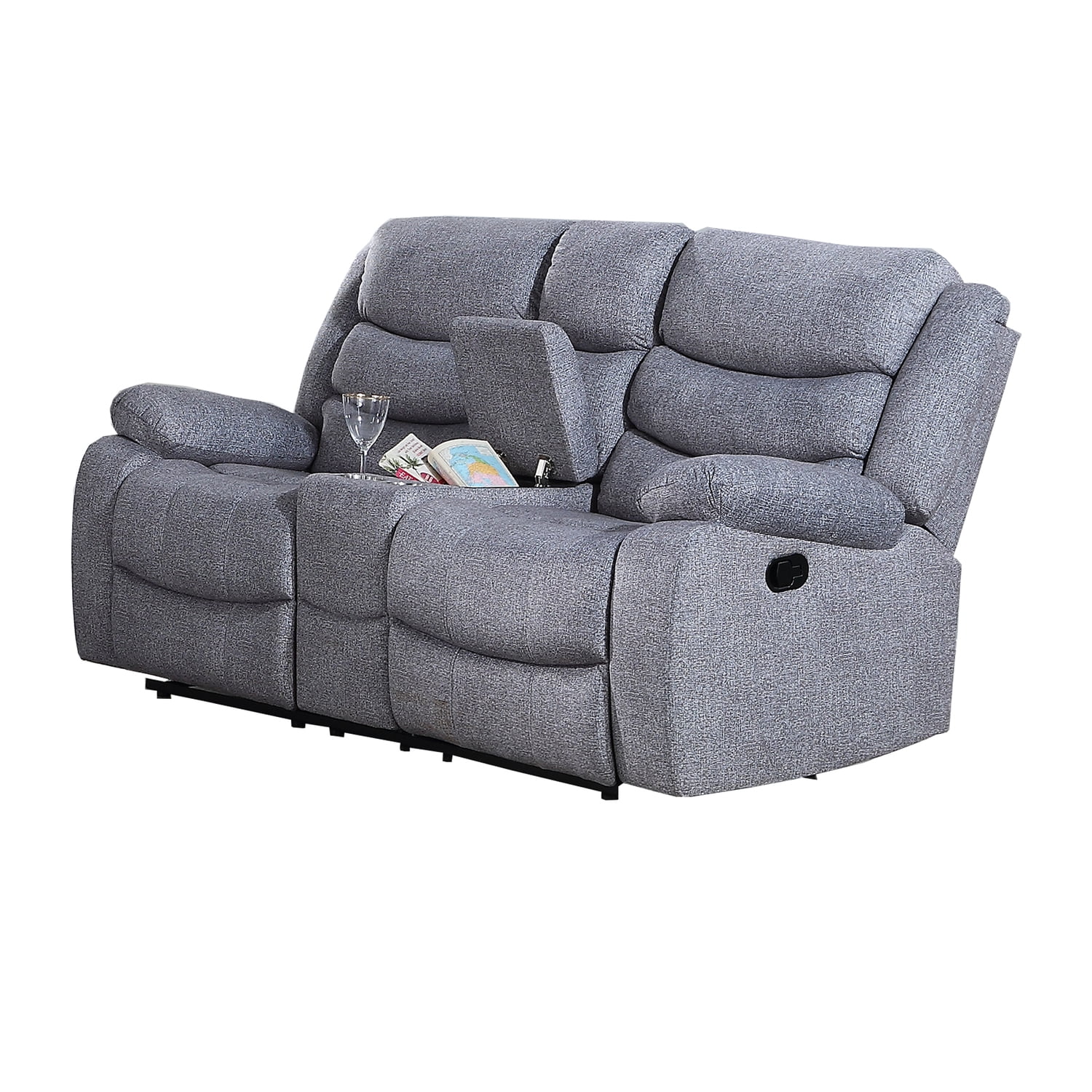 Benjara Fabric Upholstered Recliner Loveseat with Power Footrest, Gray