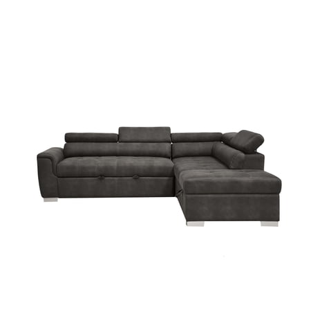 Benjara Fabric Upholstered Sectional Sofa with Pull Out Sleeper and Ottoman, Gray