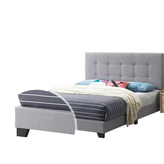 Benjara Fabric Upholstered Twin Size Platform Bed with Button Tufted Headboard,Gray