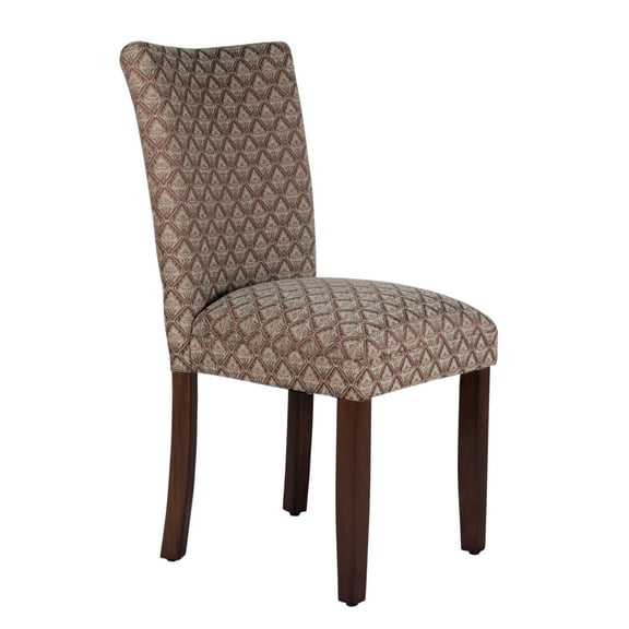 Benjara Fabric Upholstered Wooden Parson Dining Chair with Splayed Back, Light Gray and Brown-Color:Multicolor