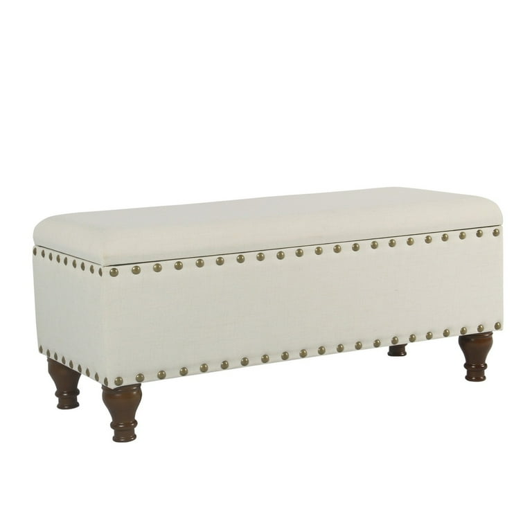 Benjara Fabric Upholstered Wooden Storage Bench With Nail head